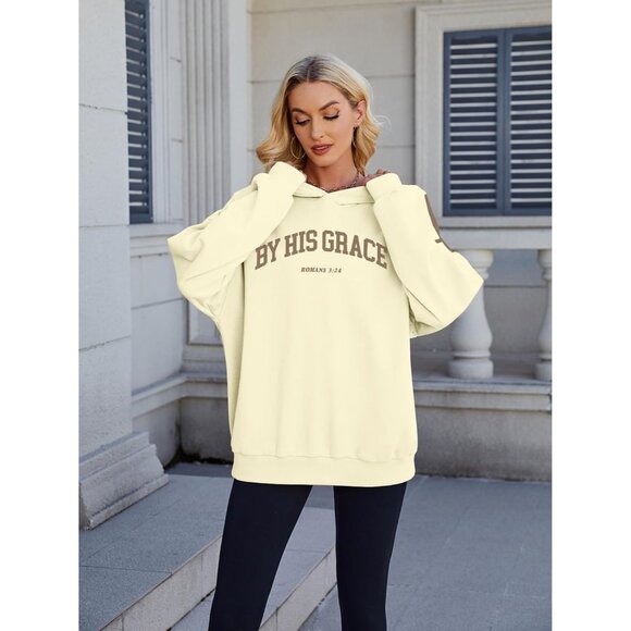 Christian Sweatshirt by His Grace Letter Print Hoodie Bible Pullover Large - Picture 2 of 3